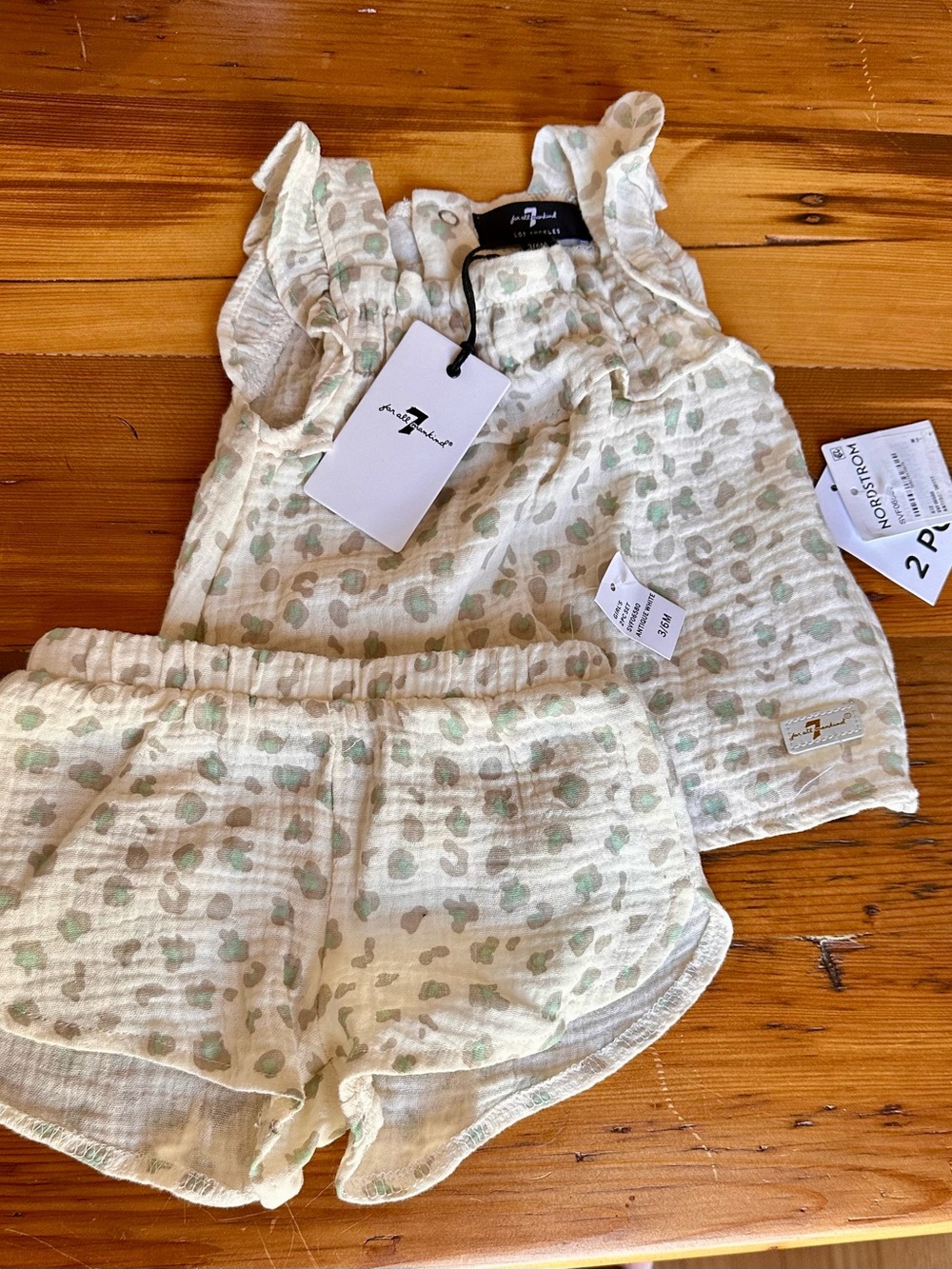 7 For All Mankind Baby Grey Green Leopard Cotton Tank & Shorts Set - 3/6 Months